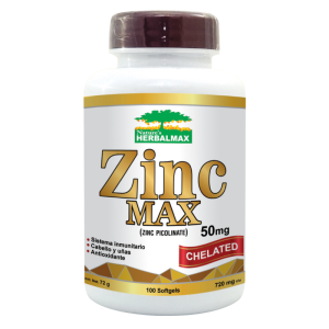 Zinc Max Chelated Softgels 720mg: Fortalece inmunidad, huesos y favorece la digestión. Envase x 100 cápsulas blandas. Consumo diario para un bienestar completo.