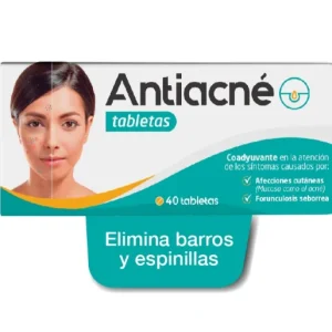 Antiacne Tab x40, Quantum, tratamiento natural, acné, afecciones cutáneas, barros, espinillas, inflamación, ortiga, boldo, taraxaco, prevención de brotes, piel limpia, coadyuvante, forunculosis, seborrea, caja con 40 tabletas.
