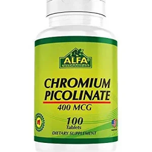 Chromium Picolinate, Alfa Vitamins, tabletas, apoyo metabólico, regulación del azúcar en sangre, transporte de insulina, cromo esencial, frasco por 100 tabletas, administración oral.