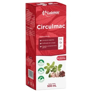 Circulmac Jarabe, 500ml, sistema circulatorio, tratamiento hipertensión, mejora circulación, fortalece arritmias, limpia sangre, purifica sangre, reduce pesadez piernas, reduce cansancio piernas, bienestar circulatorio.