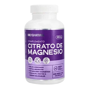 Citrato de Magnesio, Only Natural, cápsulas, relajación, descanso, rápida absorción, metabolismo energético, músculos saludables, dientes saludables, huesos saludables, 100 cápsulas, suplemento dietético, niños, adultos, mujeres embarazadas.