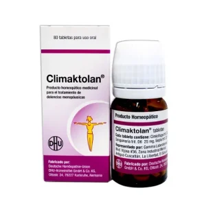 Climaktolan, 80 tabletas, medicamento homeopático, trastornos del climaterio, sofocos, palpitaciones, mareos, prurito, sudoración profusa, tratamiento natural, administración oral, dosis diaria.
