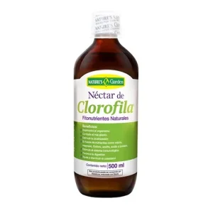 Clorofila, jarabe, Natures Garden, 500ml, desintoxicación, mal aliento, alfalfa, moringa, stevia, suplemento natural, dosificación diaria.