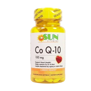 Co Q-10, Coenzima Q10, salud del corazón, antioxidante, aceite de girasol, cápsulas blandas, Sun Vitamins