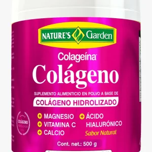 Colágeno Colageína Polvo 500g de Nature's Garden proporciona una dosis concentrada de colágeno hidrolizado junto con nutrientes esenciales como magnesio y calcio. Diseñado para fortalecer piel, huesos y articulaciones, este suplemento es crucial para mantener una salud óptima y vitalidad duradera.