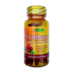 CRANBERRY 1680 MG, SOFTGELS X 100, SUN, Suplemento, Salud Urinaria, Hombres, Mujeres, Integridad de la Vejiga, Concentrado de Arándanos, Vitamina C, Vitamina E, Infecciones Urinarias, Sistema Inmunológico, Daño Oxidativo
