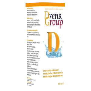 Drena Group D, drenador articular, modulador inflamatorio, modulador de espasmo, gotero, 50 ml, frasco ámbar, alivio del dolor, inflamación, salud articular, manejo del dolor.