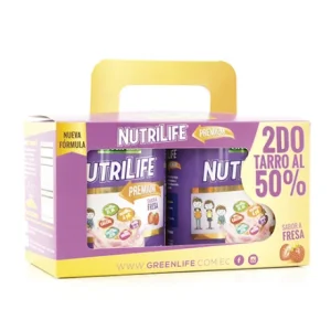 Nutrilife Premium, 400g, fresa, Pack x2, Greenlife, nutrición completa, fortalecimiento óseo, flora intestinal, vitaminas, calcio, hierro, coenzima Q10, Omega 3 y 6, suplemento nutricional.