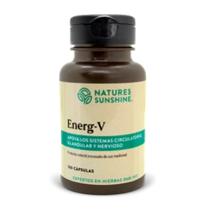 Energ-V, suplemento nutricional, polen de abeja, eleuthero, esquizandra, gotu kola, alga marina, cápsicum, energía vital, bienestar integral, sistema nervioso, circulatorio, tiroides