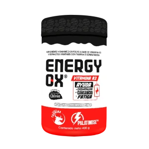 Energy Ox Polvo 400g Zaphire contiene maltodextrina, premezcla de vitaminas, extractos vegetales como ginseng y guaraná, junto con isomaltulosa para proporcionar una fuente sostenida de energía. Con solo tomar 1 scoop (10g) al día, disuelto en agua, jugo o tu bebida favorita, este suplemento es ideal para mantener niveles óptimos de energía y vitalidad.